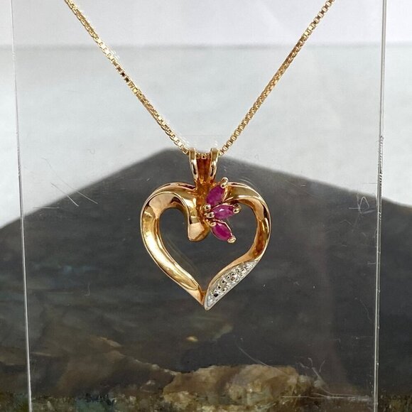 Ross-Simons Gold Vermeil Sterling Silver 925 Ruby Open Heart Pendant Necklace - Picture 6 of 16